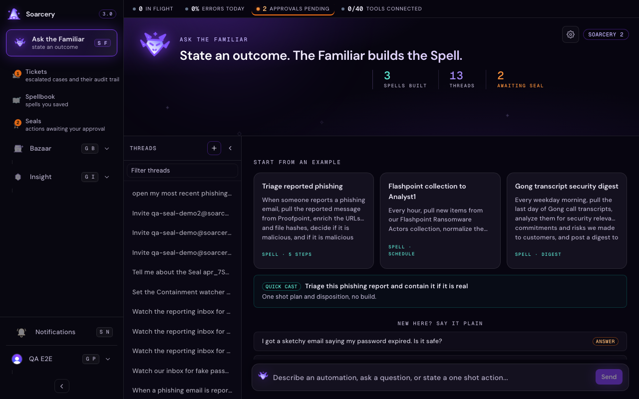 A Familiar build with the assembling spell on the right, one step hovered to show edit, remove, and insert controls, and the conversation confirming a change on the left.